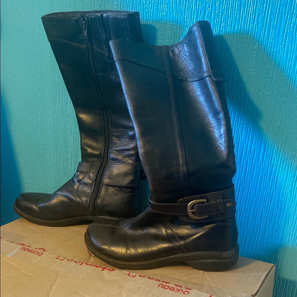 Women's Black Leather Riding Boots